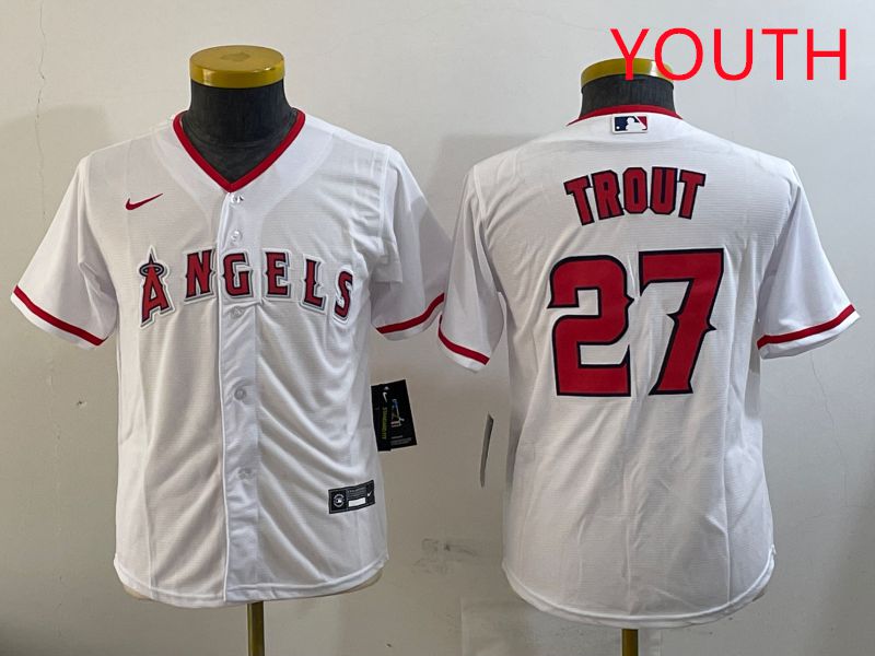 Youth Los Angeles Angels #27 Trout White Game 2025 Nike MLB Jersey style 4